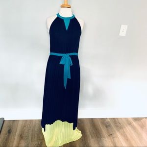 Max Studio Navy Blue Yellow Colorblock Maxi Dress Size S